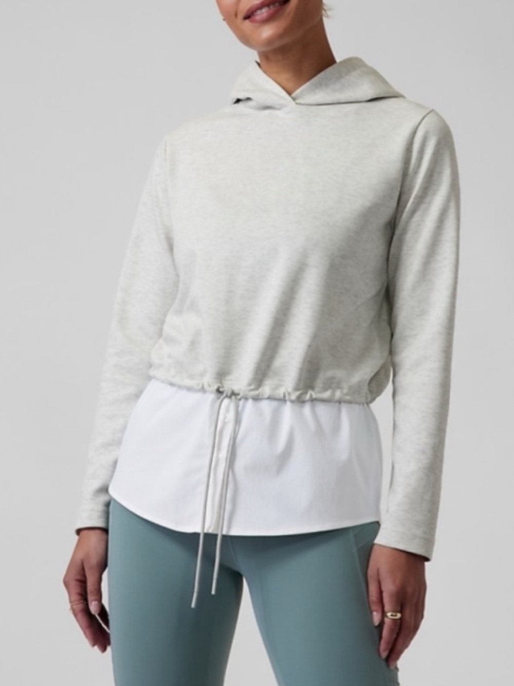 Athleta Gallery Hoodie Size Small Light Grey White Travel Work Poplin Shirt Tail